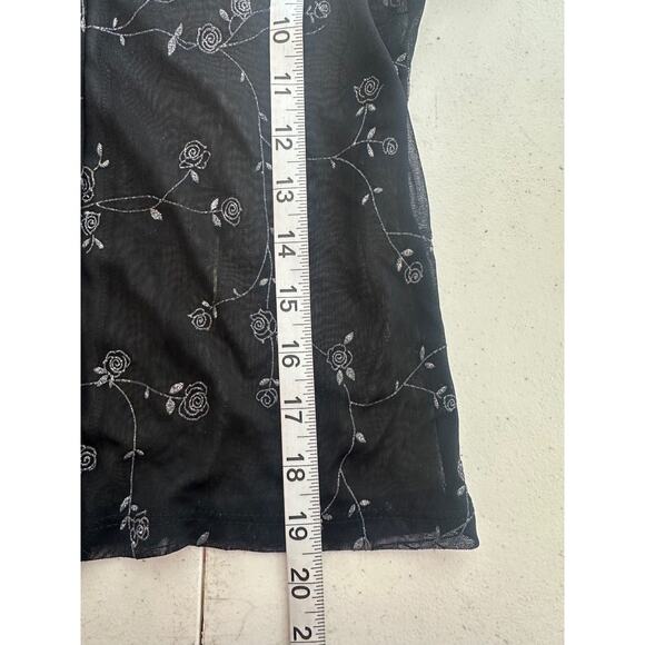 Vintage Womens Sheer Button Front Top Size L Black Y2K Whimsigoth Floral Grunge - Picture 12 of 14
